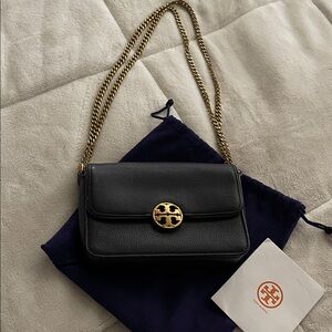 Tory Burch Black Chelsea mini Crossbody Bag with Gold Chain